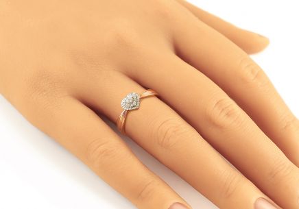 Gyémánt eljegyzési gyűrű rózsaszín aranyból Szív 0,130 ct
