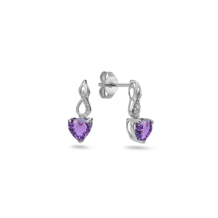 Brilliáns szív fülbevaló ametiszttel 0,76 ct