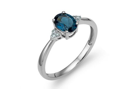 Fehérarany gyémántgyűrű London blue topázzal 0,060 ct