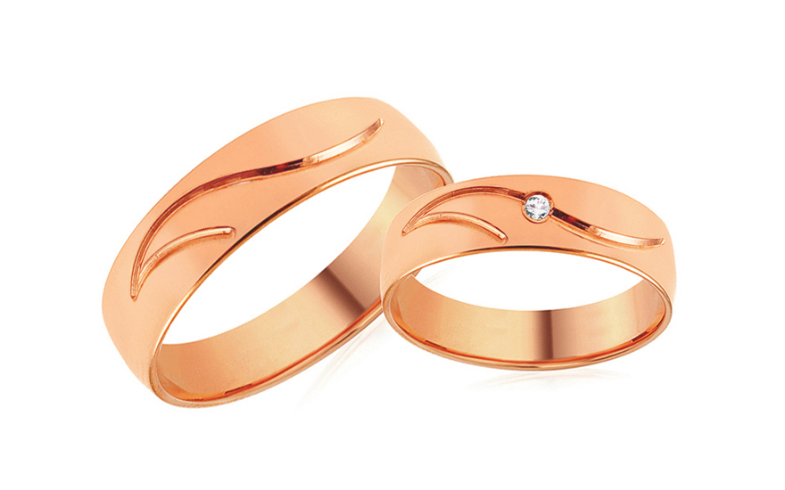 Rózsaszín arany jegygyűrű cirkonnal, szélessége 4 - 8 mm - SKOB051VR